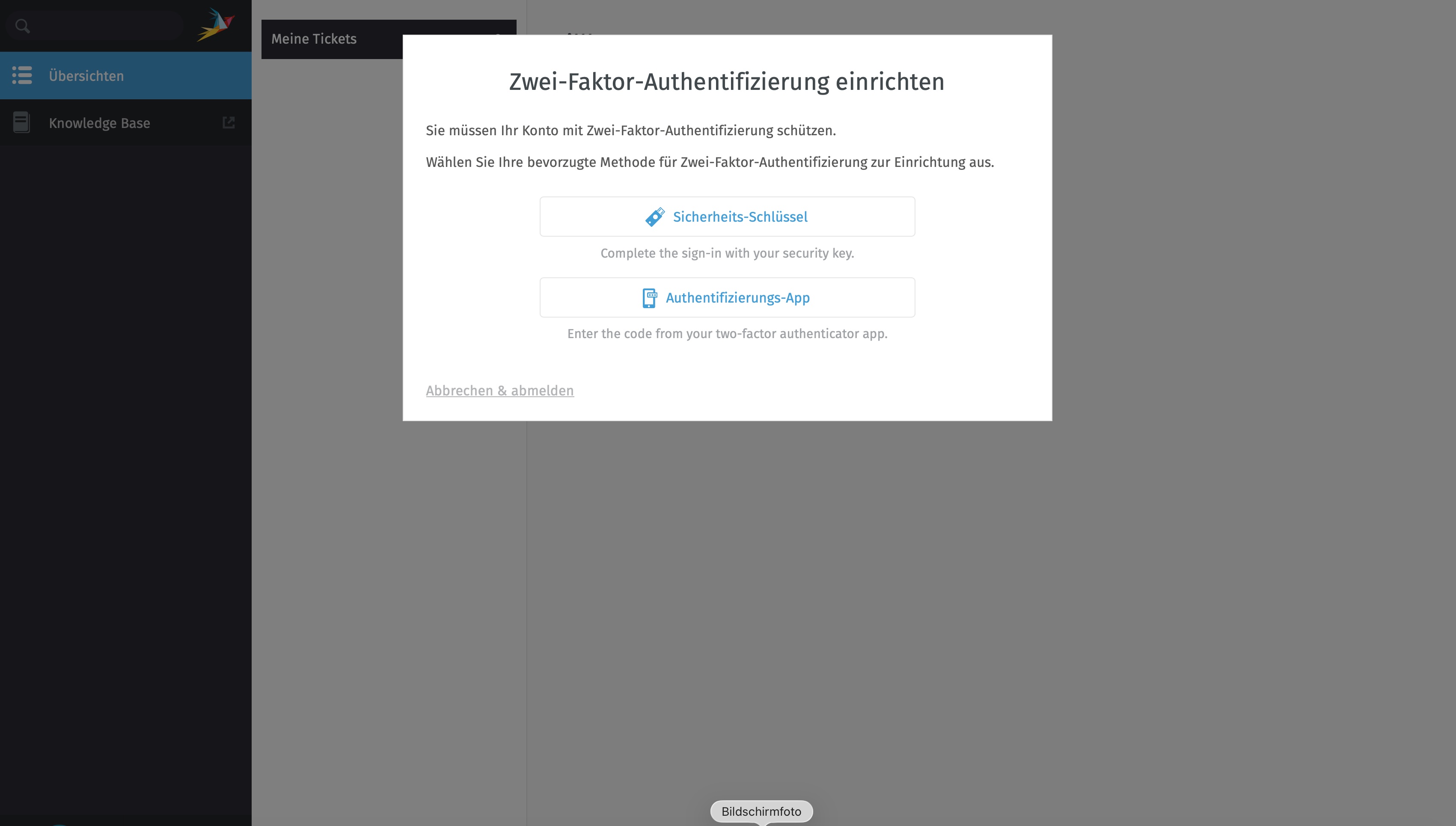 2FA Methodenauswahl