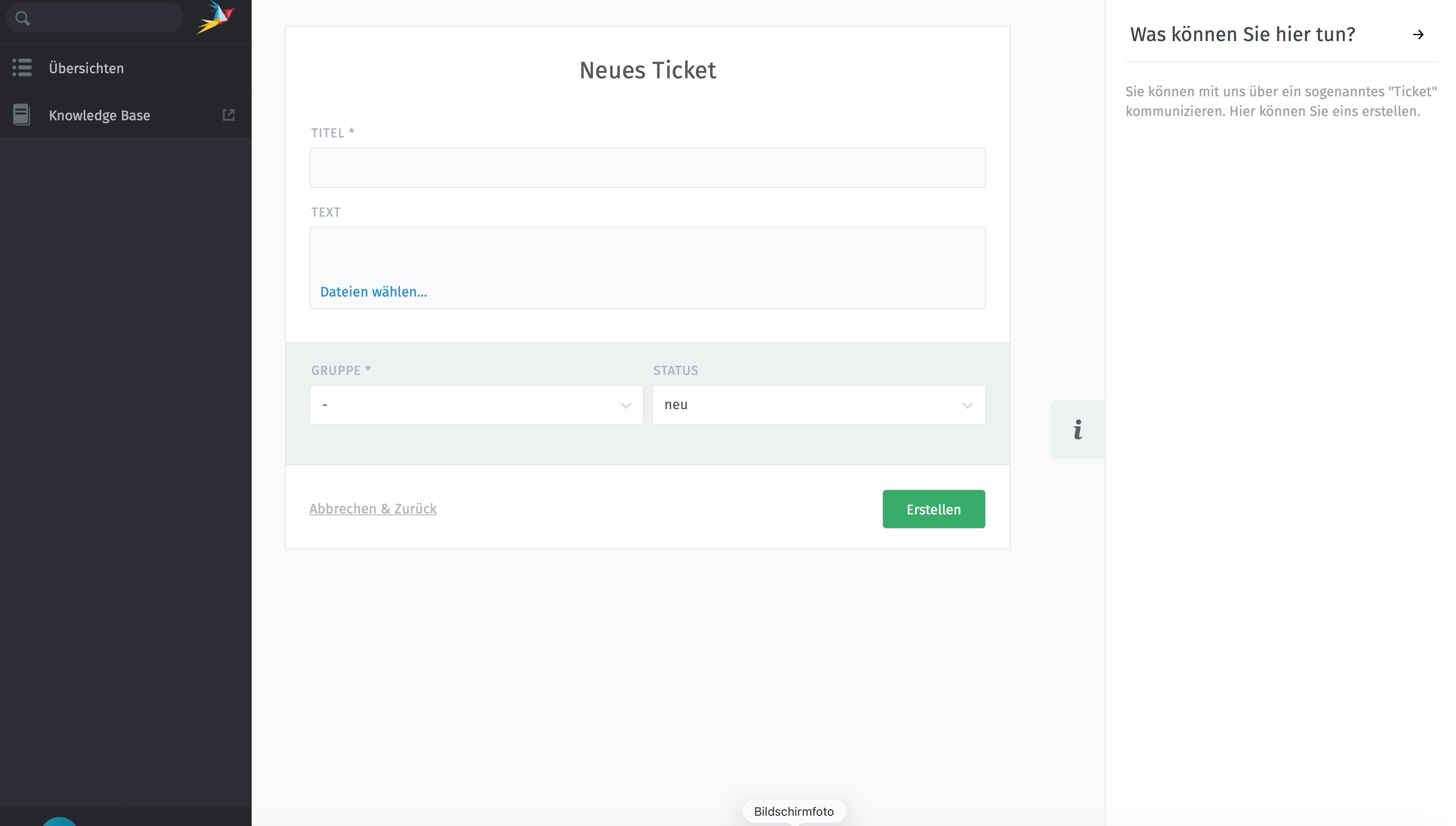 Neues Ticket Formular